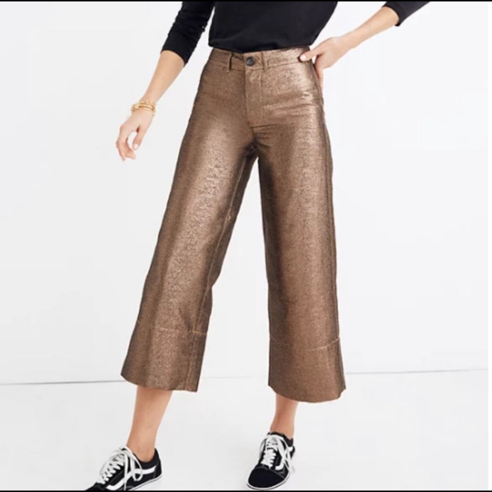 MADEWELL Emmett Wide-Leg Crop Pants in Metallic copper size 26